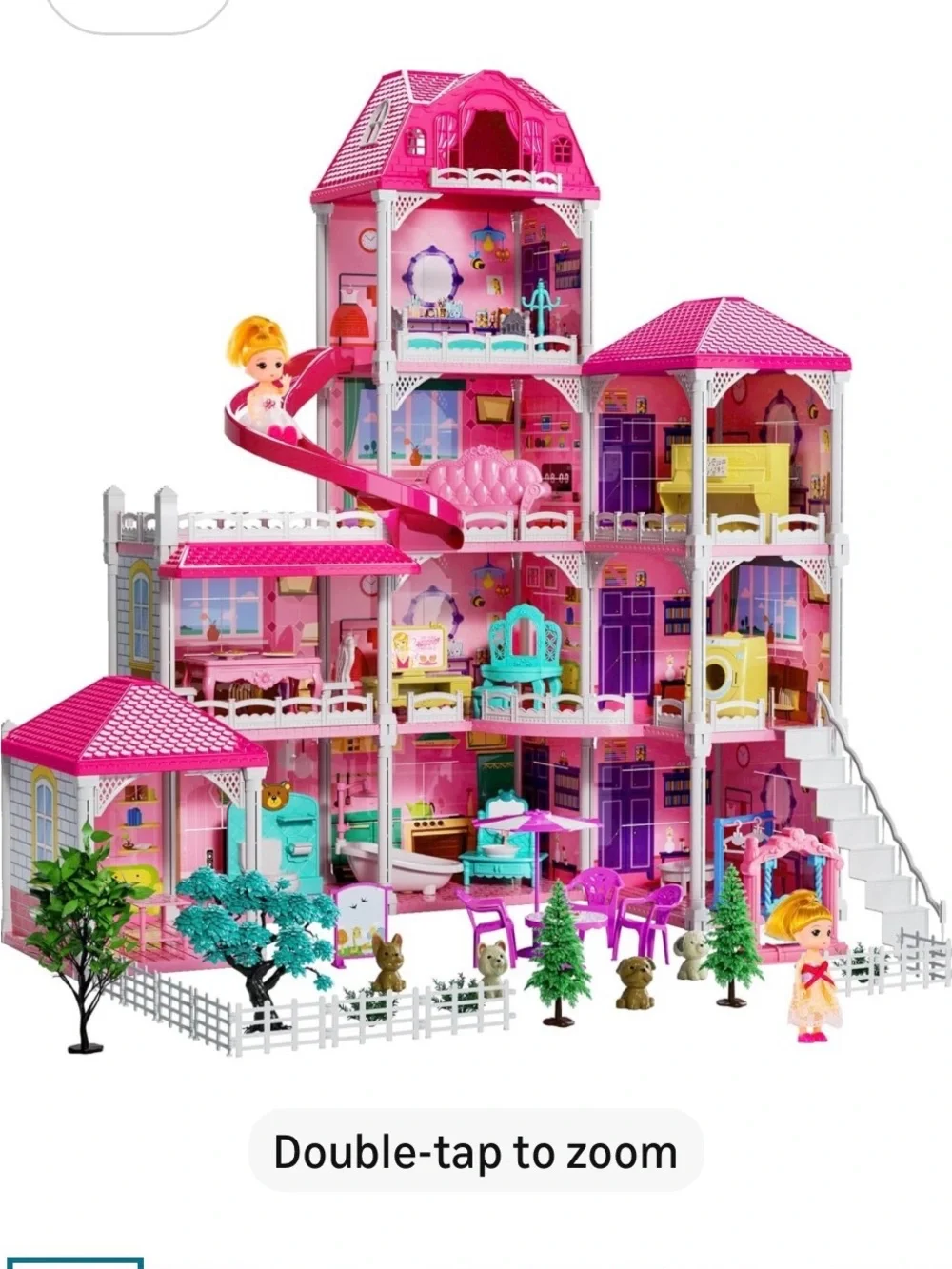 Deluxe Pink Multi-Level Dollhouse Playset with Slide and Furniture